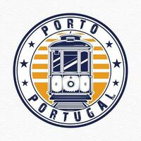 logo van porto Portugal met tram voor t-shirt ontwerp vector illustratie