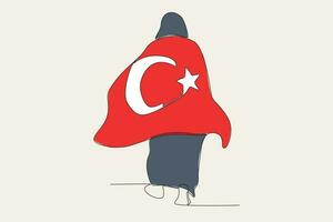 kleur illustratie van een vrouw aan het bedekken haarzelf met een Turks vlag vector