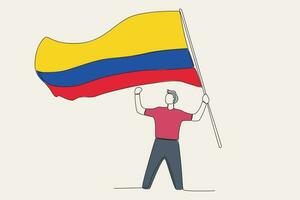 kleur illustratie van een opgewonden Mens verhogen een Colombiaanse vlag vector