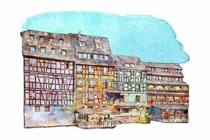 architectuur Straatsburg Frankrijk waterverf hand- getrokken illustratie geïsoleerd Aan wit achtergrond vector