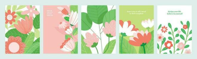 reeks van natuurlijk en bloemen vector illustraties voor schoonheid en mode, groet kaart, uitnodiging kaart voor bruiloft, web en sociaal media banier, brochure omslag, afzet materiaal.