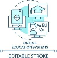 online onderwijs systemen turkoois concept icoon. internet platform. bedrijf neiging abstract idee dun lijn illustratie. geïsoleerd schets tekening. bewerkbare beroerte vector