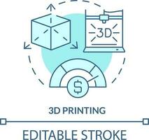 drie dimensionaal het drukken turkoois concept icoon. innovatie. toekomst bedrijf neiging abstract idee dun lijn illustratie. geïsoleerd schets tekening. bewerkbare beroerte vector