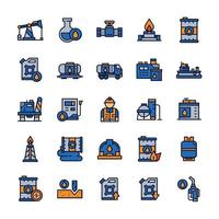 set van olie-industrie iconen met omtrek kleurstijl. vector