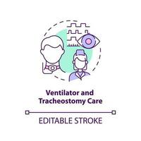 ventilator en tracheostomie zorg concept icoon. privaat plicht verpleging zorg abstract idee dun lijn illustratie. geïsoleerd schets tekening. bewerkbare beroerte vector