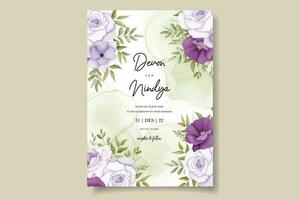 elegant bruiloft uitnodiging kaart met Purper bloemen vector