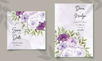 elegant bruiloft uitnodiging kaart met Purper bloemen vector