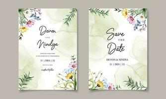 bruiloft uitnodiging kaart met mooi waterverf bloemen vector