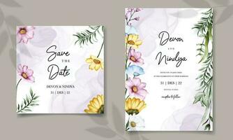 elegant bruiloft uitnodiging kaart met mooi waterverf bloemen vector