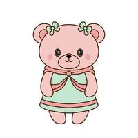 vector schattig beer pop in prinses jurk icoon. vector roze verlegen beer met bogen en blauw jurk icoon.