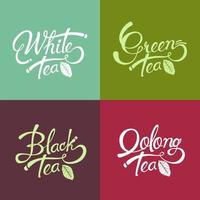 vector set sjablonen verpakking thee, logo, etiket, spandoek, poster, identiteit, huisstijl. stijlvol ontwerp voor zwarte thee - groene thee - witte thee - oolongthee