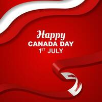 gelukkig Canada dag 1e van juli, ontwerp van Canada dag groet kaart of sociaal media na, illustratie met Canada vlag lint vector