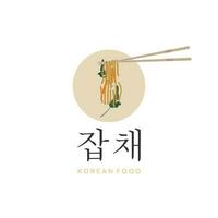 klaar naar eten japchae banchan vector illustratie logo met eetstokjes