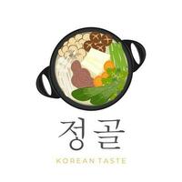 Koreaans soep jeongol vector illustratie logo met paddestoel en vers groente vulling