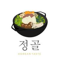 Koreaans mandu jeongol soep vector illustratie logo