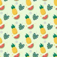 ananas en plak van watermeloen naadloos patroon met pastel achtergrond vector