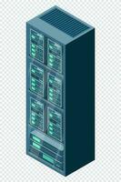 isometrische server. netwerk server kamer. 3d computer apparatuur. opslagruimte databank. isometrische technologie. vector illustratie