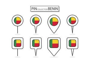 reeks van vlak pin Benin vlag icoon in verschillend vormen vlak pin icoon illustratie ontwerp. vector