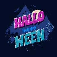 griezelig typografie van gelukkig halloween met vol maan Aan abstract achtergrond kan worden gebruikt net zo poster of sjabloon ontwerp. vector