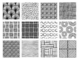 reeks van esthetisch hedendaags afdrukbare naadloos patroon met abstract minimaal elegant lijn borstel beroerte vormen en lijn in zwart en wit kleuren. vector