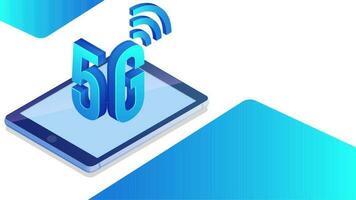 5g mobiel internet netwerk onderhoud concept, 3d belettering van 5g Aan smartphone met Wifi signaal voor gebruikt net zo reclame banier of poster ontwerp. vector