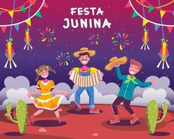 gelukkige mensen in festa junina-viering vector