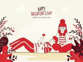 liefhebbend jong paar karakter met natuur visie Aan wit achtergrond voor gelukkig Valentijnsdag dag, liefde is in de lucht. vector
