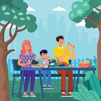 familie nemen een picknicktijd samen concept vector