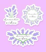 lavendel sticker set. schattig vector notitieboekje etiket klem kunst. lavendel gevoel citaat. bloemen lauwerkrans.