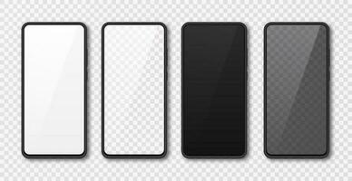 realistisch smartphone bespotten omhoog set. mobiel telefoon Scherm geïsoleerd Aan wit grijs achtergrond. 3d sjabloon illustratie. vector illustratie