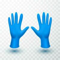 realistisch medisch latex handschoenen. details blauw 3d medisch handschoenen. vector illustratie