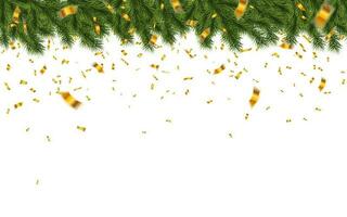 feestelijk Kerstmis of nieuw jaar achtergrond. Kerstmis dennenboom takken met confetti. vakantie achtergrond. vector illustratie