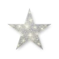 zilver glimmend schitteren gloeiend ster met schaduw geïsoleerd Aan wit achtergrond. vector illustratie