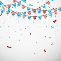 hangende vlaggedoek vlaggen voor Amerikaans vakantie kaart ontwerp. Amerikaans vlag slinger met confetti achtergrond. vector illustratie