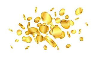 realistisch goud munten explosie geïsoleerd Aan wit achtergrond. vector illustratie