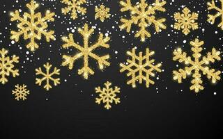 schijnend goud sneeuwvlokken Aan zwart achtergrond. Kerstmis en nieuw jaar achtergrond. vector illustratie