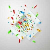 Open wit geschenk doos en confetti doos top visie. Kerstmis achtergrond. vector illustratie