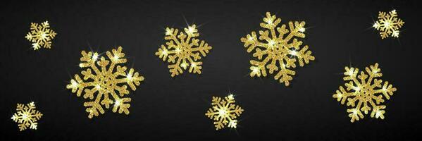 schijnend goud sneeuwvlokken Aan zwart achtergrond. Kerstmis en nieuw jaar achtergrond. vector illustratie