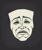 silhouet van theatraal drama masker Aan krijt bord. vector illustratie. wijnoogst opera masker voor tragedie acteur. gezicht drukt uit negatief emotie. film en theater industrie. geïsoleerd zwart achtergrond