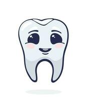 vector illustratie. schattig genezen menselijk tand met gelukkig ogen en tandheelkundig vulling. tandheelkundig restauratie van cariës. symbool van somatologie en mondeling hygiëne.