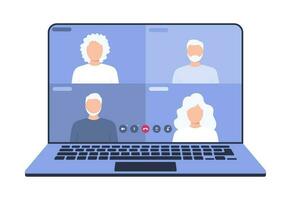 ouderen mensen verbonden hun schermen naar de video gesprek vector