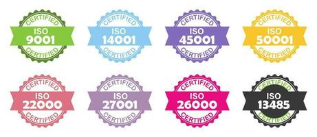 reeks van iso certificaat stempel. postzegel teken - kwaliteit beheer systemen vector