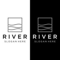 logos van rivieren, kreken, rivieroevers en stromen. rivier- logo met combinatie van bergen en bouwland met concept ontwerp vector illustratie sjabloon.