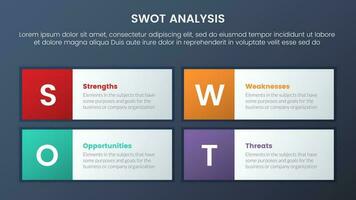 swot analyse concept met plein lang rechthoek doos symmetrisch voor infographic sjabloon banier met vier punt lijst informatie vector