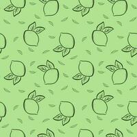 naadloos helder licht groen patroon met vers limoenen voor kleding stof, tekening etiketten, afdrukken Aan t-shirt, behang van kinderen kamer, fruit achtergrond. plakjes van een limoen tekening stijl vrolijk achtergrond. vector