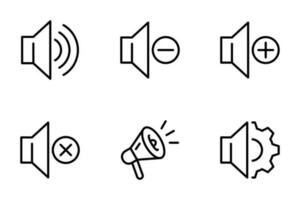 geluid pictogrammen set. reeks van geluid lijn pictogrammen. geluid, volume, icoon set, zingen, multimedia, stem, lawaai en lied vector