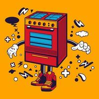 vrijstaand kookplaat tekenfilm karakter sticker vector voorraad illustratie gas- fornuis oven rooster