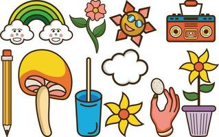 hand- getrokken 90's retro element clip art verzameling set. vector