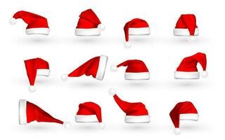 rood de kerstman claus hoed geïsoleerd Aan wit achtergrond. helling maas de kerstman claus pet met vacht. vector illustratie
