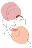 lijntekeningen doodle illustratie van vrouw gezicht met gesloten oog continu overzicht close-up vrouwelijk portret met abstracte vorm vector